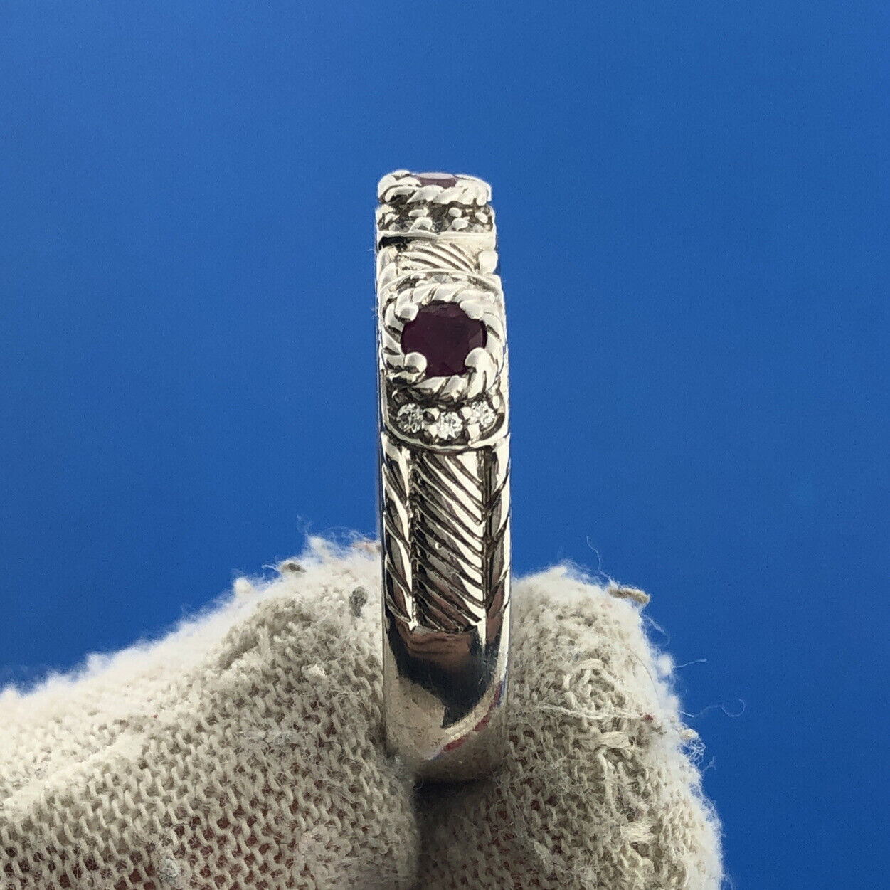 Judith Ripka Sterling Silver 925 Ruby Cubic Zirconia Stackable Cocktail Ring
