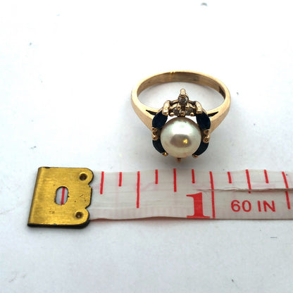 Designer 14K Yellow Gold Pearl Solitaire Sapphire Diamond Accented Cocktail Ring