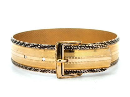 Vintage Hayward 10K Yellow Gold-Filled Belt Buckle Textured Bangle Bracelet