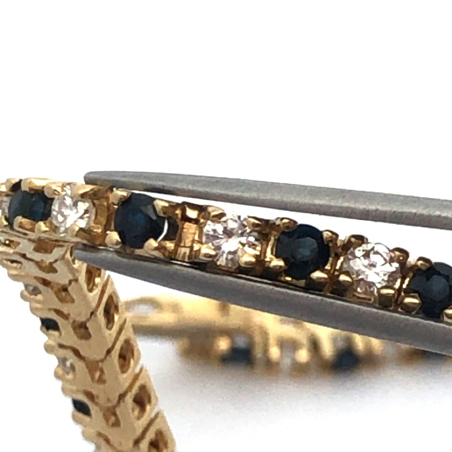 Vintage 14K Yellow Gold Round Blue Sapphire Diamond Statement Tennis Bracelet