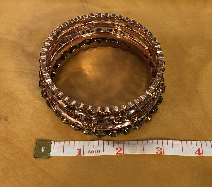 Graziano Bronze Copper Tone Brown Cubic Zirconia Set Of Five Bangle Bracelets