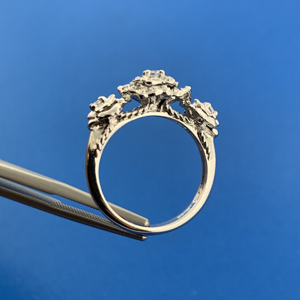 Designer EA China Sterling Silver 925 Cubic Zirconia CZ  Flower Cluster Ring