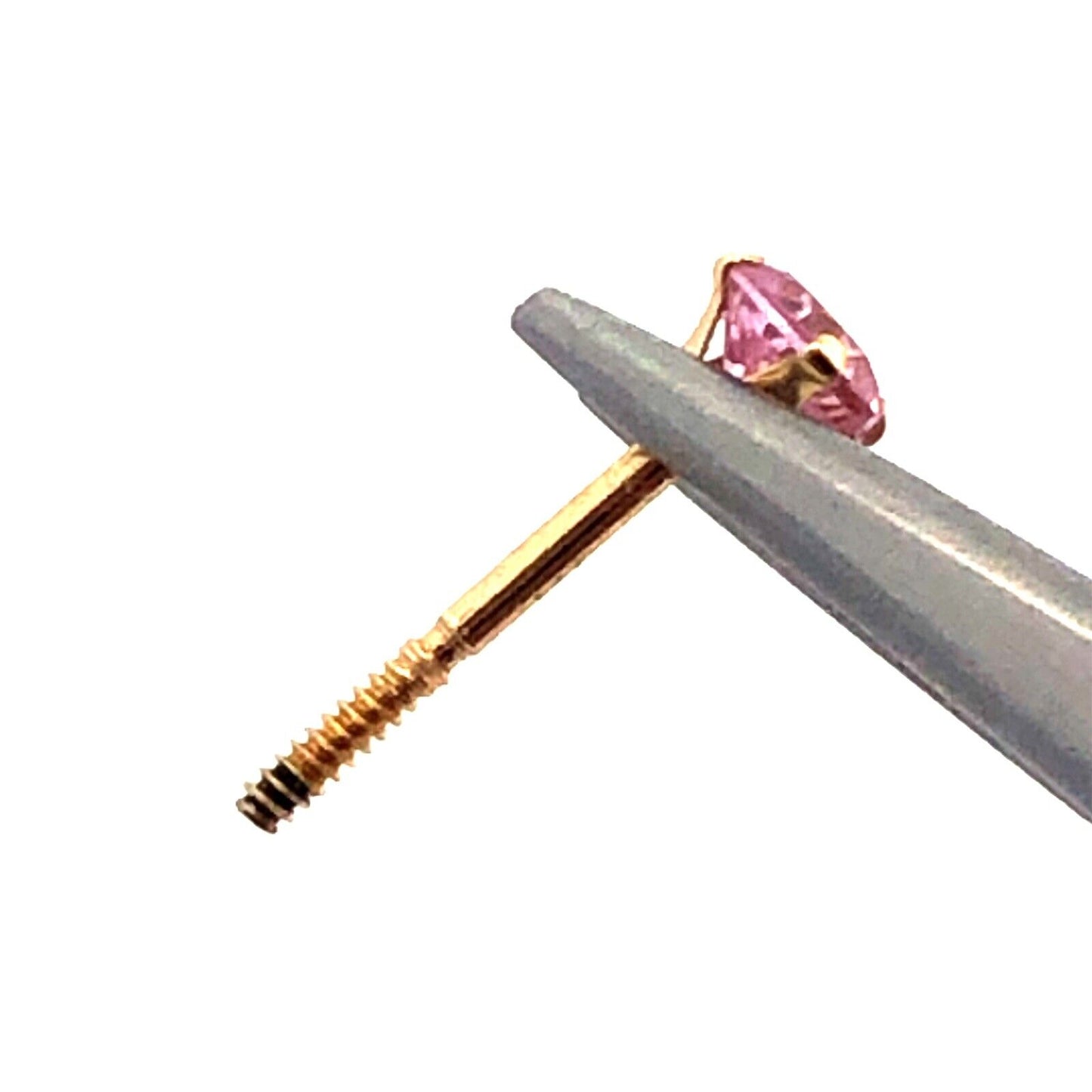 14K Yellow Gold Designer JTS Round Pink Cubic Zirconia Solitaire Stud Earrings