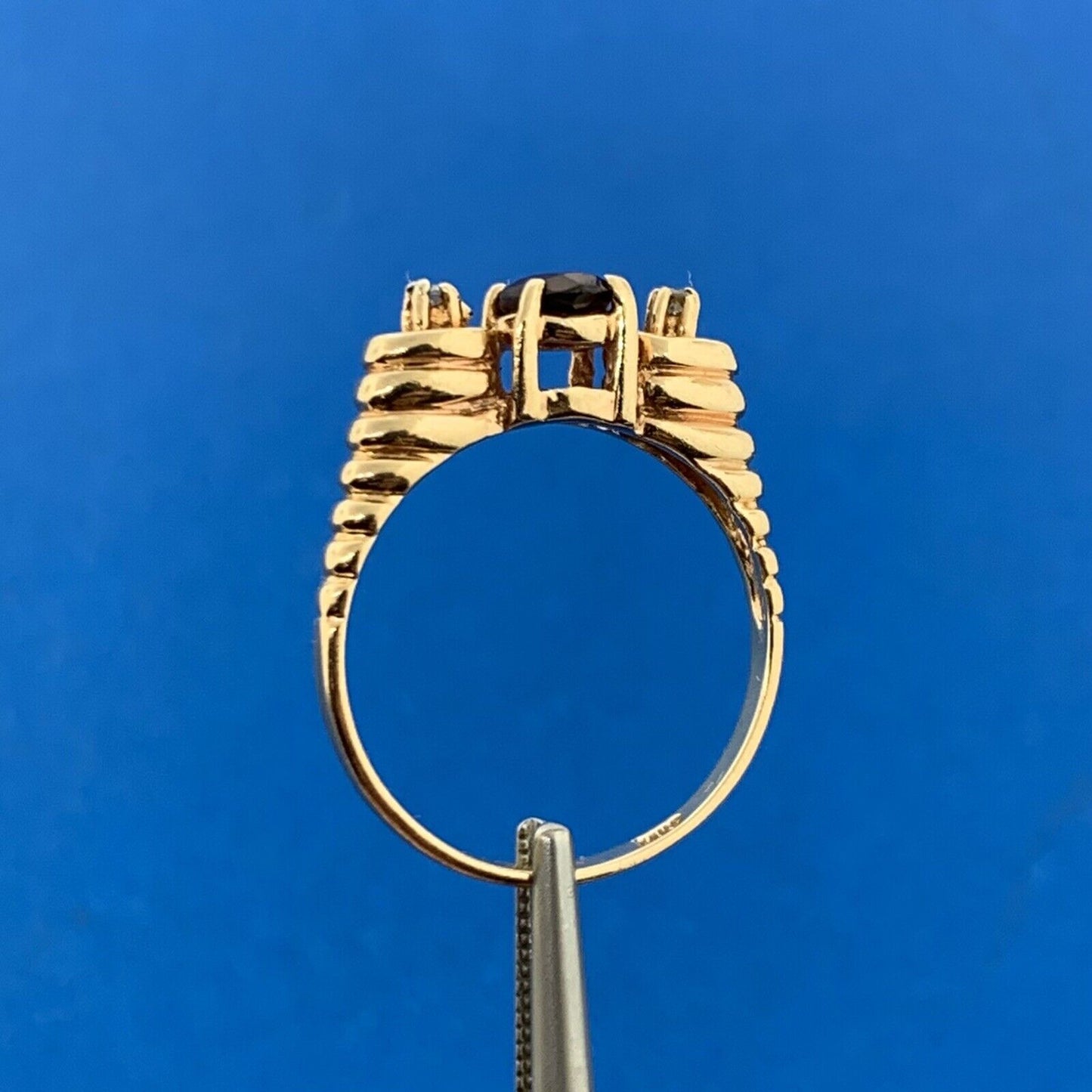 Designer 14K Yellow Gold Oval Garnet Diamond Accent Egyptian Style Ring