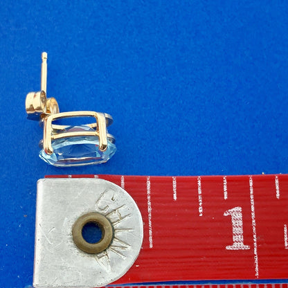 14K Yellow Gold Oval Blue Topaz Solitaire December Anniversary Stud Earrings