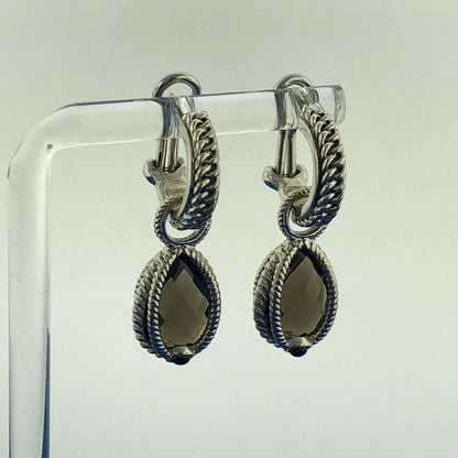 Atelier Sterling Silver 925 Faceted Smoky Quartz Onyx Teardrop Stud Earrings