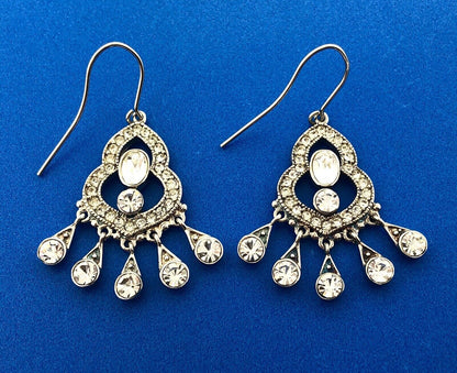 Sterling Silver 925 Cubic Zirconia CZ Statement Chandelier Dangle Earrings