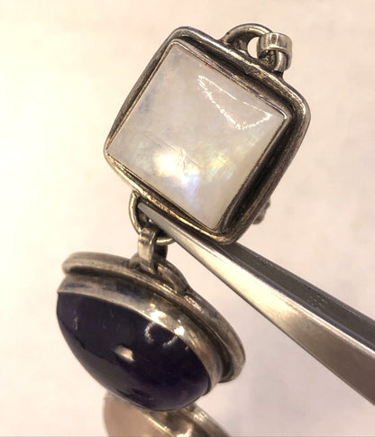 Multi Stone 925 Sterling Silver Chunky Statement Toggle Bracelet