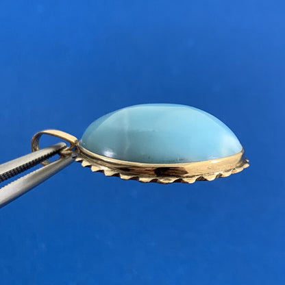 Designer 14K Yellow Gold Teardrop Larimar Statement Pendant