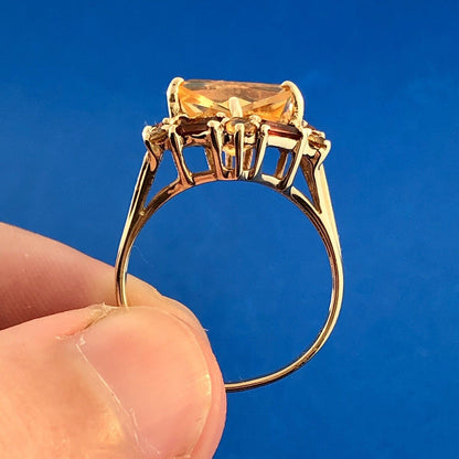 Vintage THL 10K Yellow Gold Citrine Solitaire Halo November Anniversary Ring