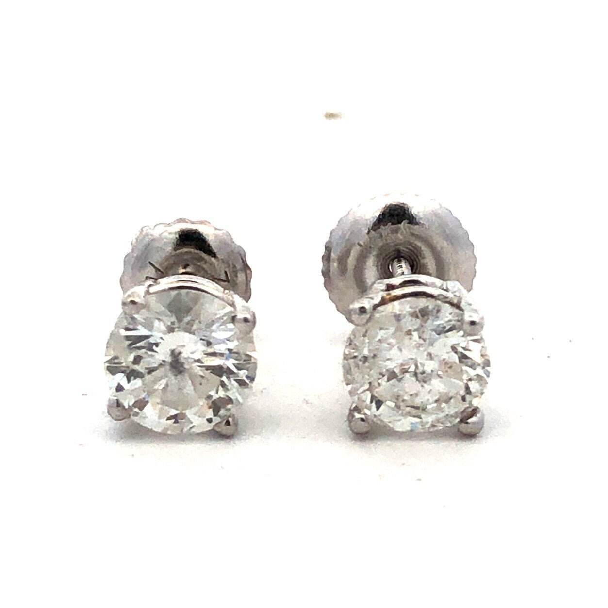 Designer S 14K White Gold Round Diamond Solitaire Screw Back Stud Earrings