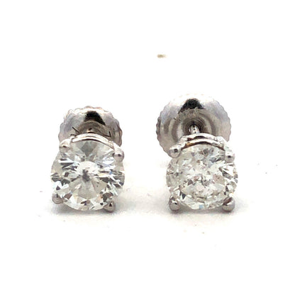 Designer S 14K White Gold Round Diamond Solitaire Screw Back Stud Earrings