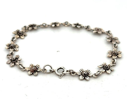 Estate 925 Sterling Silver Flower Floral Station Tennis Bracelet