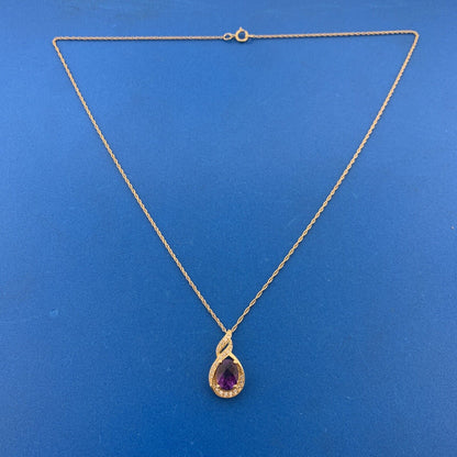 Designer 925 Sterling Silver Vermeil Amethyst Diamond Drop Pendant Necklace