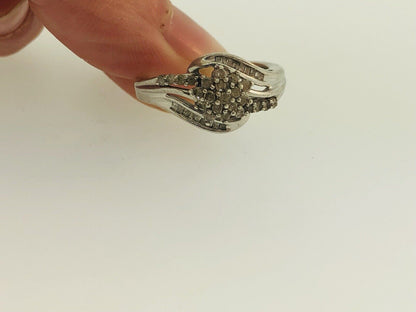 Sterling Silver 925 Diamond Waterfall Cluster Engagement Bridal Ring