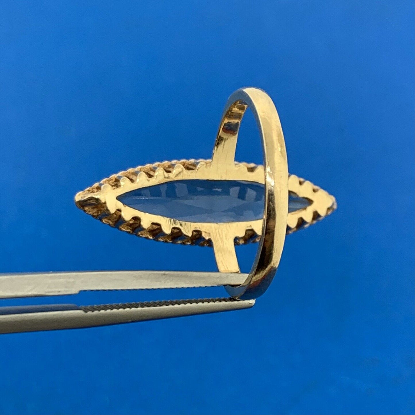 Esemco 10K Yellow Gold Marquise Prasiolite/Green Amethyst Statement Ring