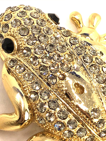 Estate Andrew Hamilton Crawford Rhinestone Gold Tone 3D Frog Statement Pendant