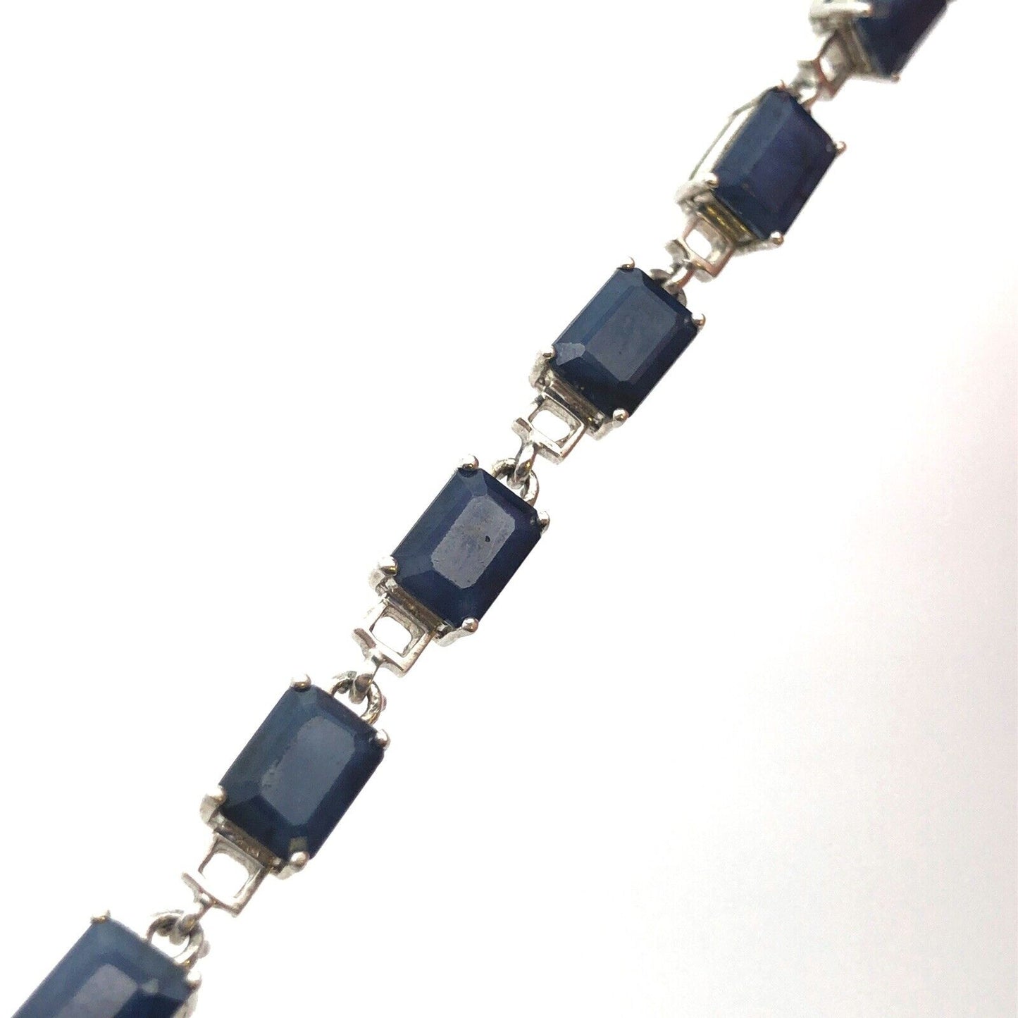 925 Sterling Silver Emerald Cut Blue Sapphire Anniversary Tennis Bracelet