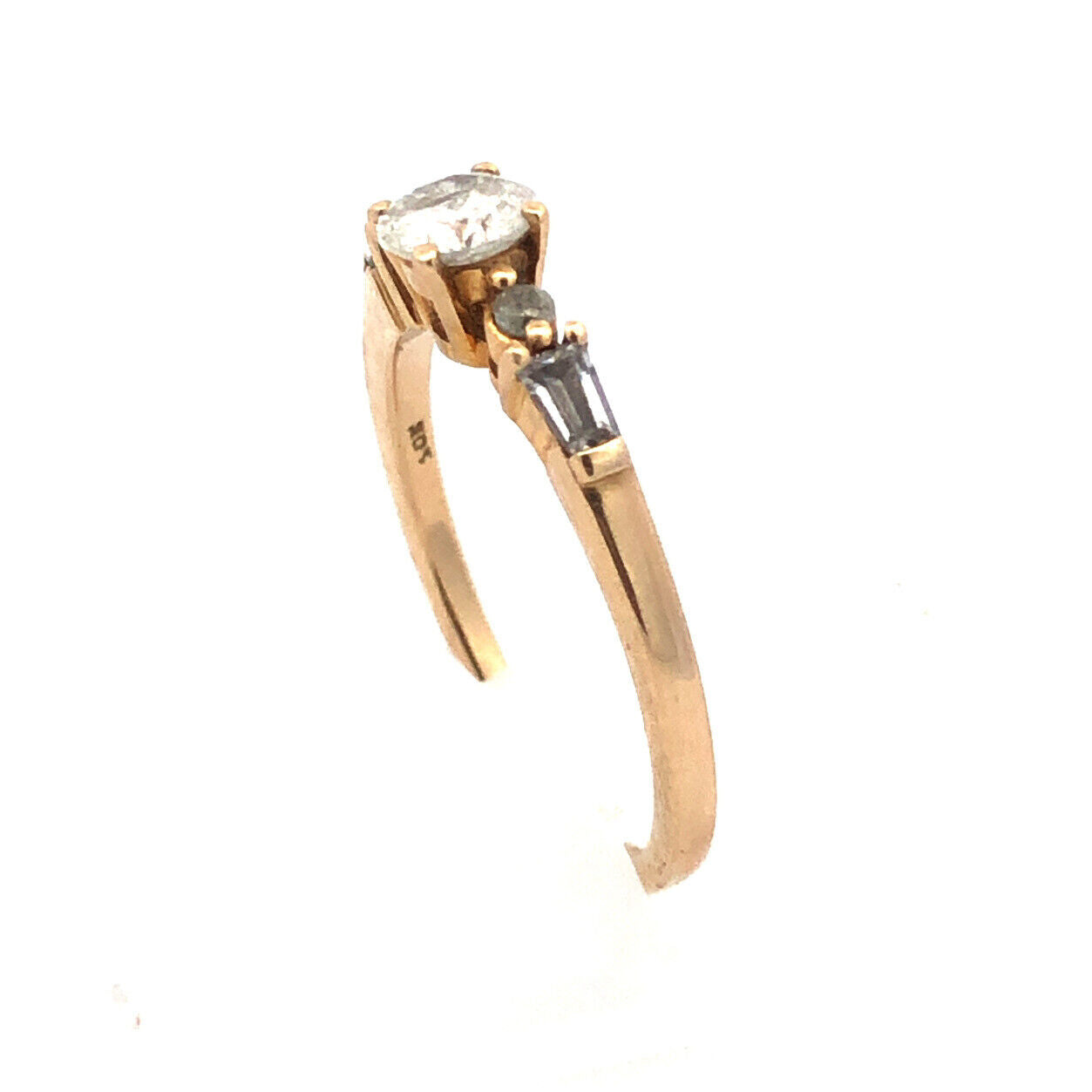 10K Yellow Gold Round Diamond Baguette Promise Engagement Ring