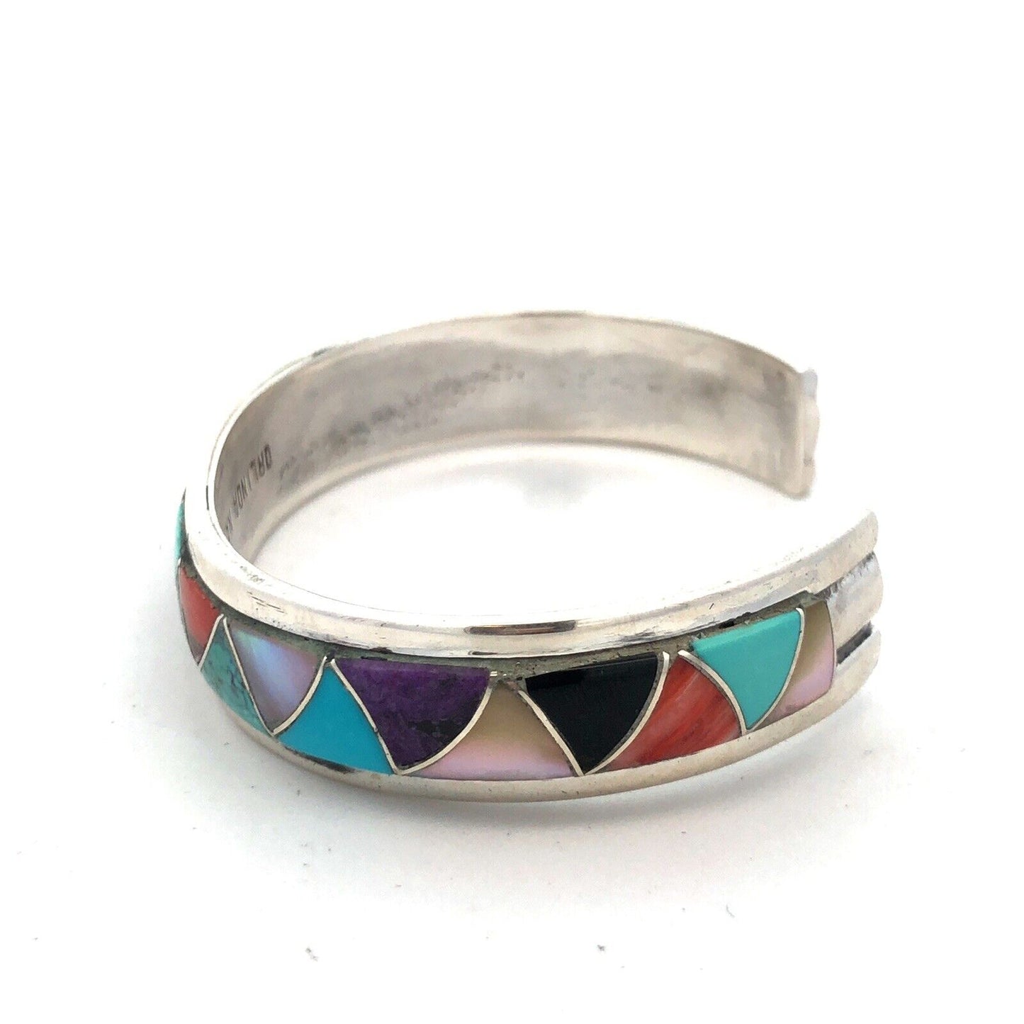 Native American Orlinda Natewa 925 Sterling Silver Multi-Stone Cuff Bracelet