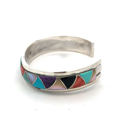 Native American Orlinda Natewa 925 Sterling Silver Multi-Stone Cuff Bracelet