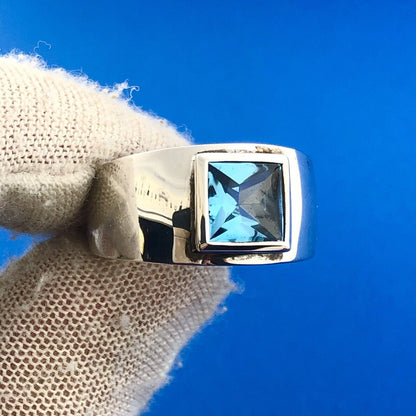 Designer IPS Sterling Silver 925 Princess Tourmaline Tapered Dome Ring Size 7.5