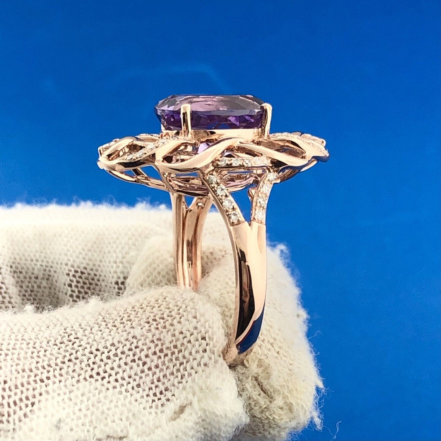 EFFY 14K Rose Gold Amethyst Diamond Accent February Anniversary Statement Ring