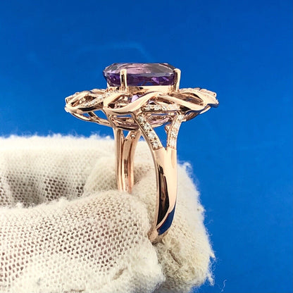 EFFY 14K Rose Gold Amethyst Diamond Accent February Anniversary Statement Ring