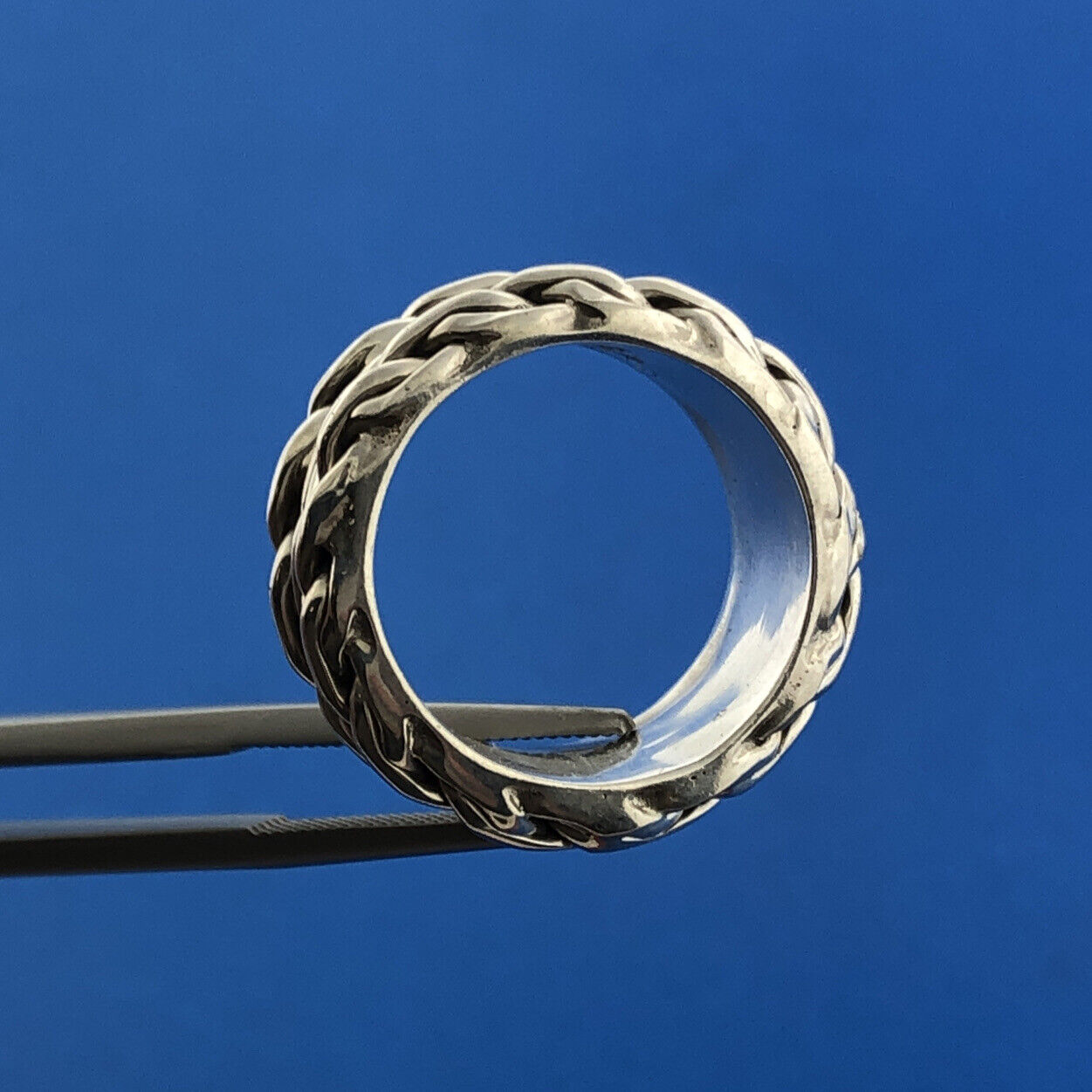 Designer CII Mexico 925 Sterling Silver Rope Weave Wide Cigar Band Ring Size 5.5