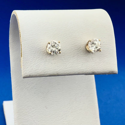 Classic 14K Yellow Gold Diamond Solitaire Pierced Stud Earrings