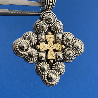 Konstatino 925 Sterling Silver 18K Yellow Gold Cross Statement Enhancer Pendant