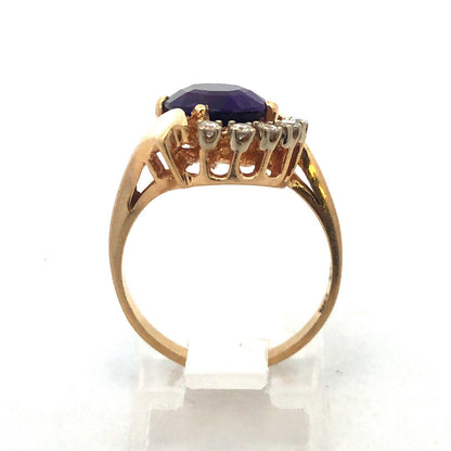 DACG 14k Yellow Gold Oval Cut Amethyst Diamond Crown Bypass Ring Size 6.5