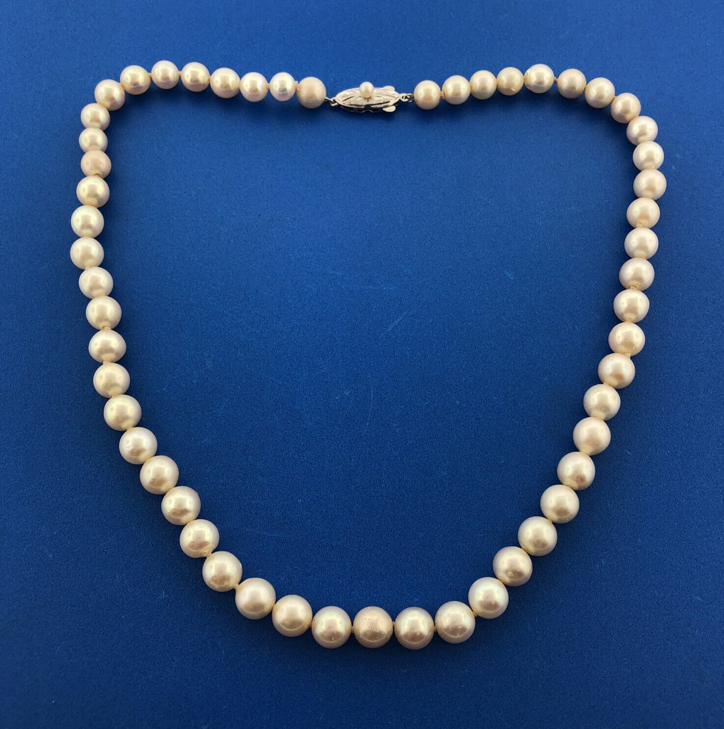 Vintage Silver Hand Knotted 6.5 mm Pearl Bridal Communion Evening Necklace