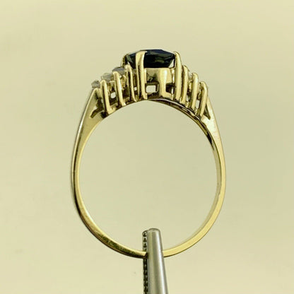 Designer 14K Yellow Gold Oval Sapphire Diamond Accent Anniversary Ring