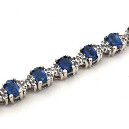 Designer TGGC 925 Sterling Silver Oval Sapphire Round CZ Accent Tennis Bracelet