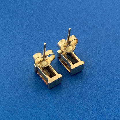 Modern 14K Yellow Gold Rectangle Citrine November Anniversary Stud Earrings