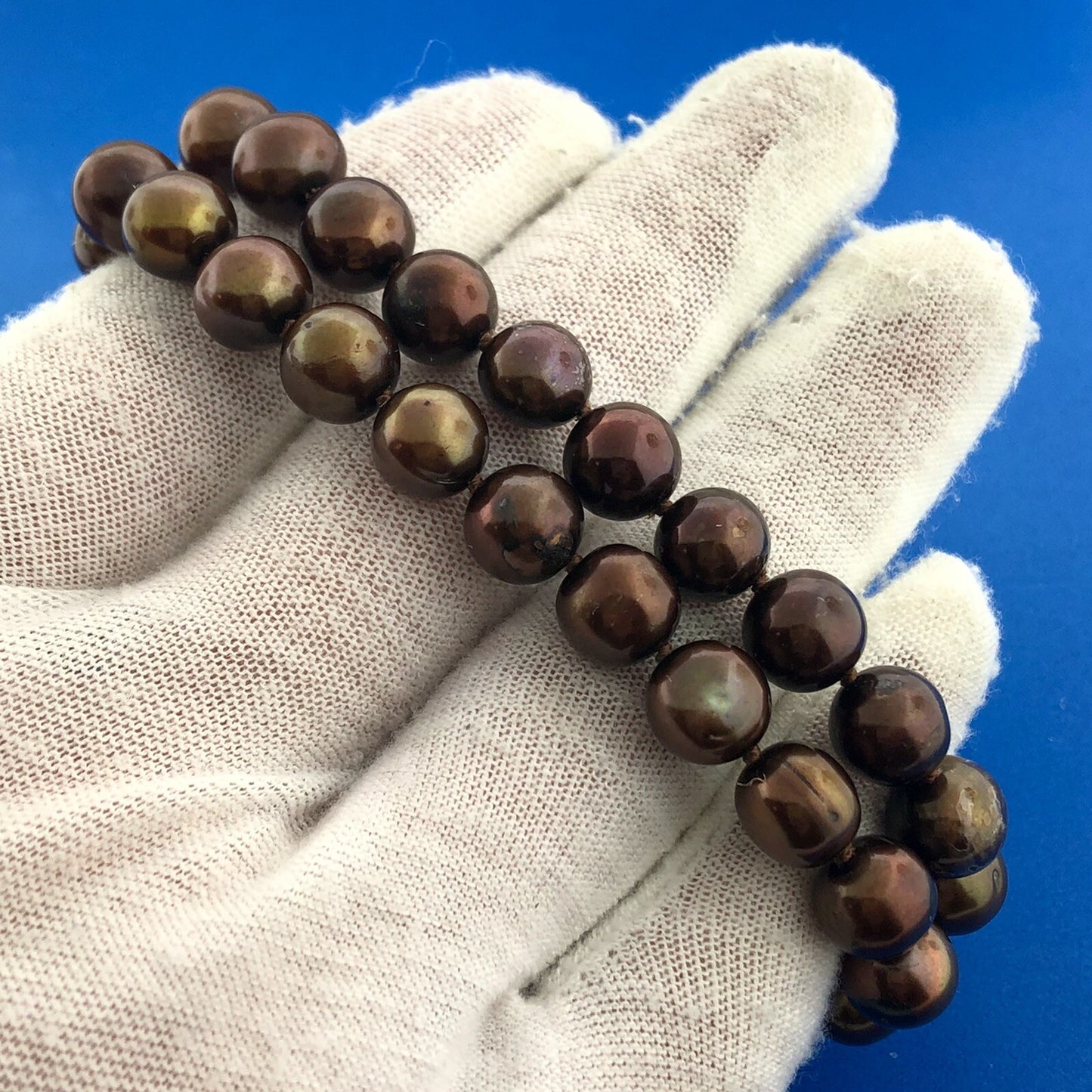 Beautiful 925 Sterling Silver Bronze Chocolate Pearl Double Strand Bracelet