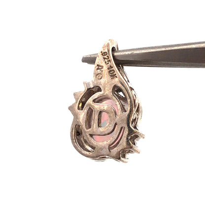 Designer 925 Sterling Silver 10K Gold Opal Diamond Petite Pendant