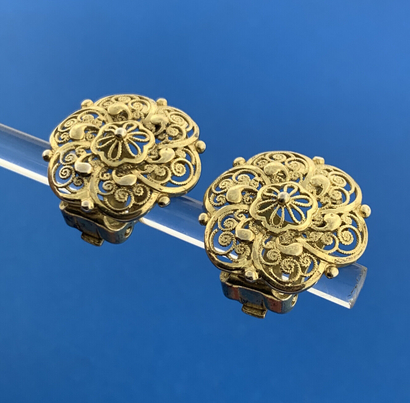 Mid Century Alice Caviness Germany Sterling Silver Vermeil Filigree Earrings