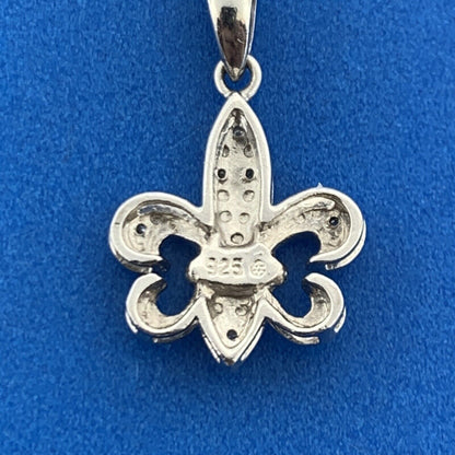 Designer 925 Sterling Silver Diamond Fleur De Lis Charm Pendant Necklace