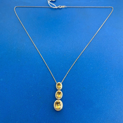 Kay Jewelers 925 Sterling Silver Oval Citrine Diamond Accent Pendant Necklace