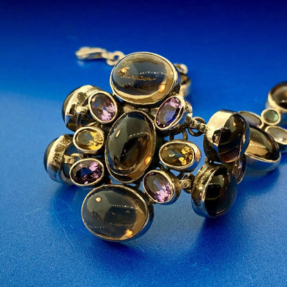 Vintage Sterling Silver 925 Topaz Amethyst Citrine Statement Anklet Or Bracelet
