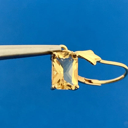 November Anniversary 14K Yellow Gold Rectangle Citrine Drop Dangle Earrings