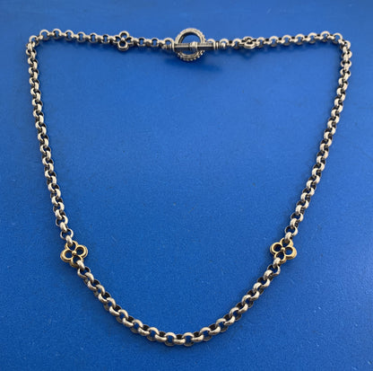 Konstantino 925 Sterling Silver 18K  Gold Quatrefoil Circle Link Toggle Necklace