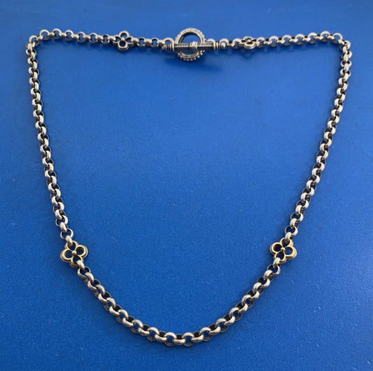 Konstantino 925 Sterling Silver 18K  Gold Quatrefoil Circle Link Toggle Necklace
