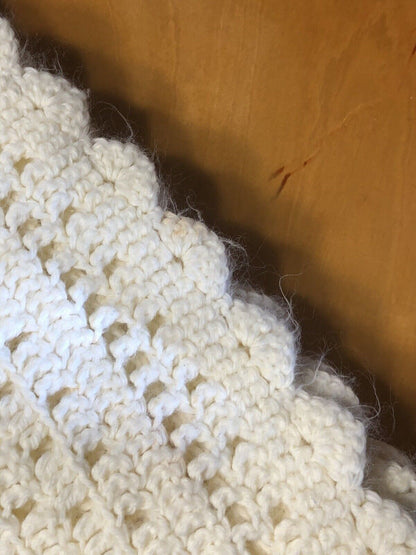 Hand Crocheted Knited Cream Colored Unisex Square Baby's Blanket