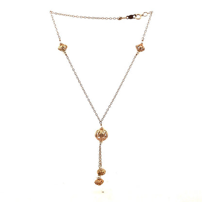 Designer 14K Yellow Gold Pearl Station Drop Dangle Chain Necklace