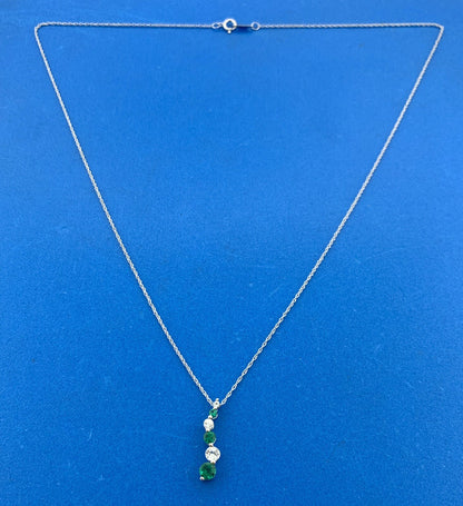 10K White Gold Emerald White Topaz Drop Anniversary Pendant Necklace