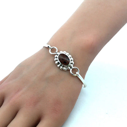 TAXCO Mexico 925 Sterling Silver Brecciated Jasper Cabochon Hook Bangle Bracelet