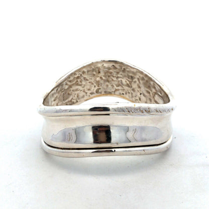 925 Sterling Silver Modernist Wave Statement Wide Bangle Bracelet